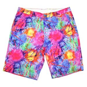 Hreski‎ Multicolor Vibrant Splatter All Over Print Golf Shorts Mens Size 34